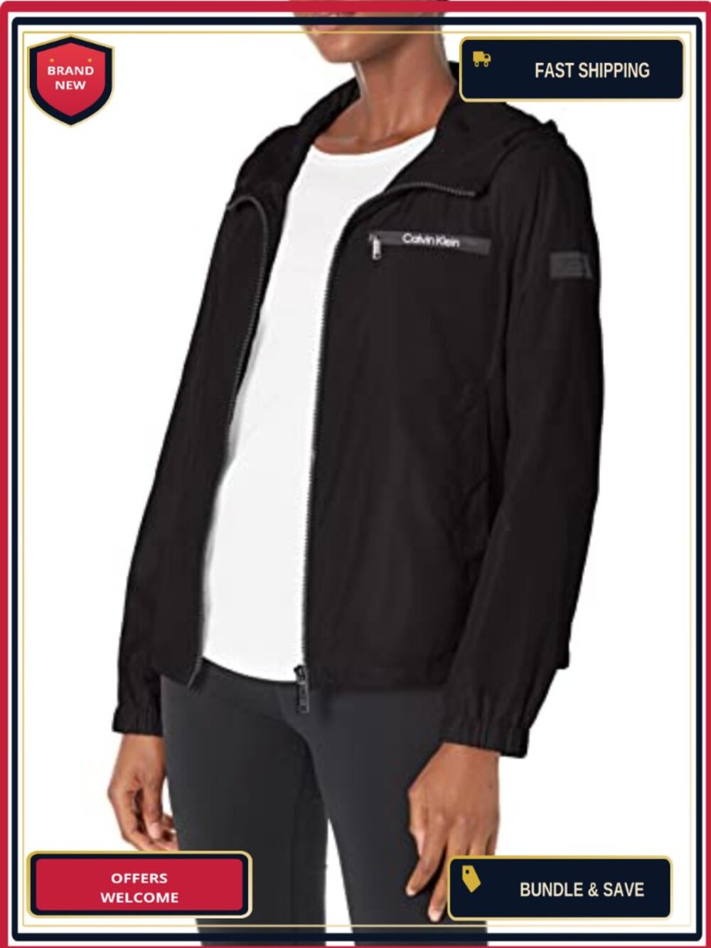 Calvin Klein Lightweight Water Resistant Zip Up Windbreaker Active Jacket